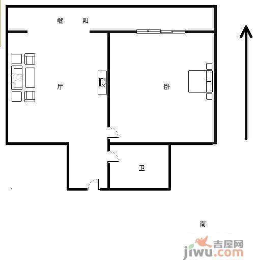 华馨公寓1室2厅1卫88㎡户型图