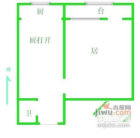 鹤望里1室1厅1卫52㎡户型图