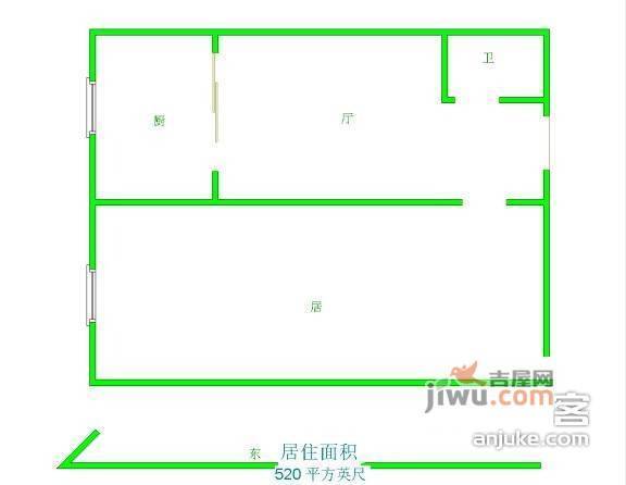 鹤望里1室1厅1卫52㎡户型图