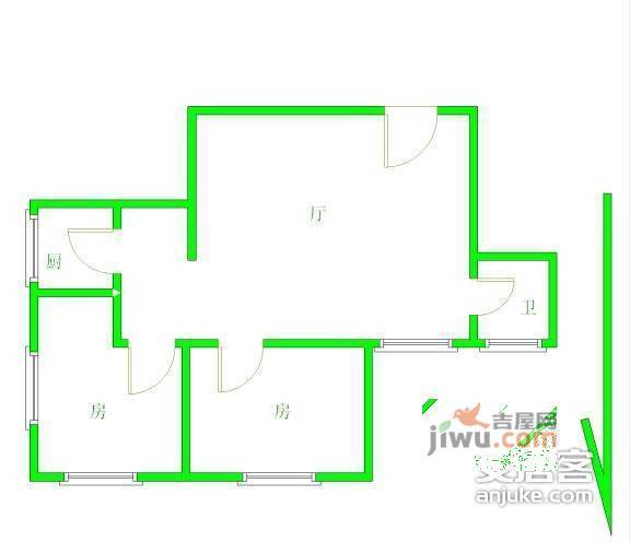 广州海运集团明月住宅小区2室1厅1卫61㎡户型图