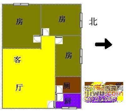 心谊路小区3室2厅1卫75㎡户型图