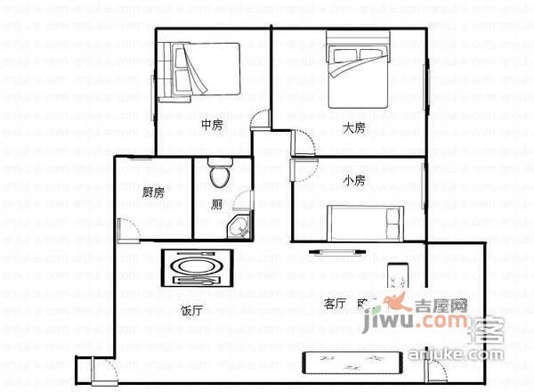 心谊路小区3室1厅1卫户型图