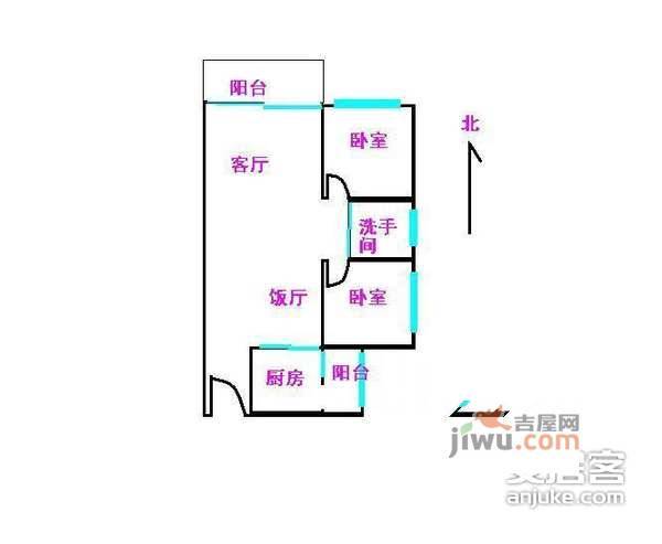 心谊路小区2室2厅1卫67㎡户型图