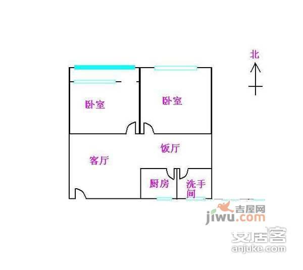 心谊路小区2室2厅1卫67㎡户型图