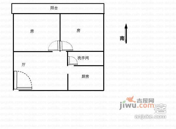 岭南小区2室1厅1卫66㎡户型图