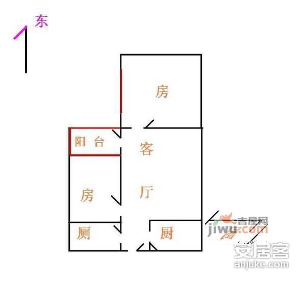 香江苑2室1厅1卫户型图