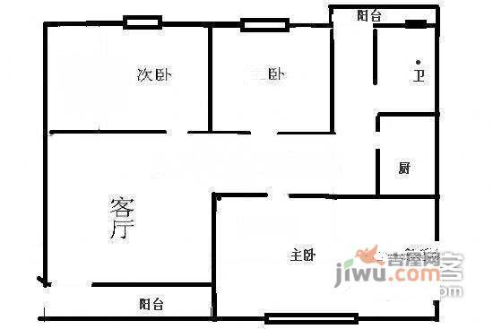 光明南路小区3室1厅1卫89㎡户型图