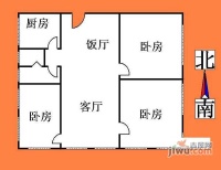 岳洲路小区3室2厅1卫93㎡户型图