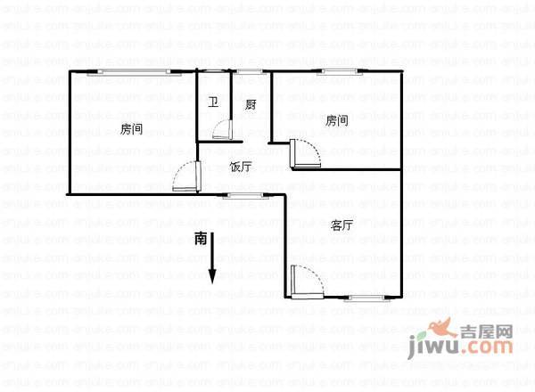 松柏新村2室2厅1卫55㎡户型图