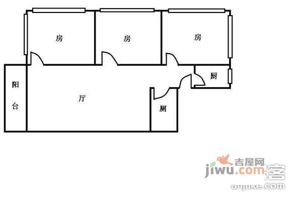 仁厚直小区3室1厅1卫77㎡户型图