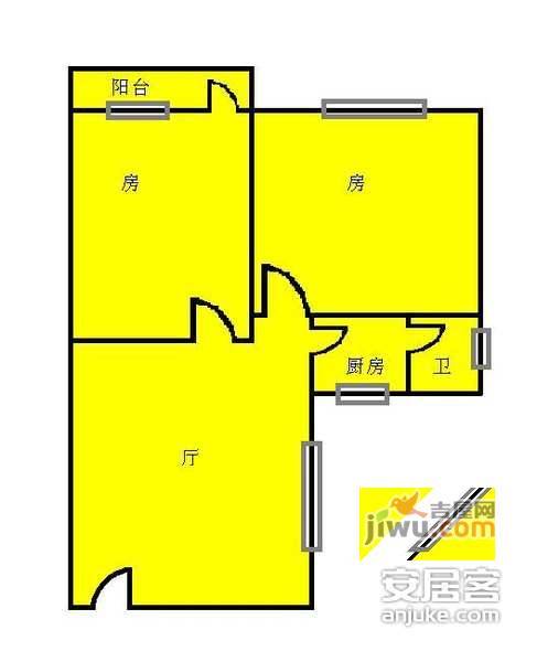 仁厚直小区2室1厅1卫54㎡户型图