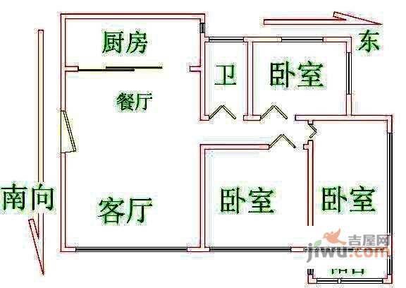 仑园社区2室2厅1卫户型图