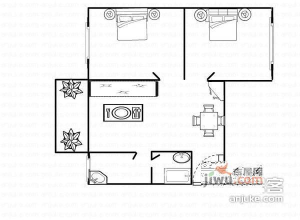 增槎路散盘2室1厅1卫70㎡户型图