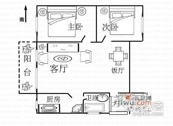 增槎路散盘2室1厅1卫70㎡户型图