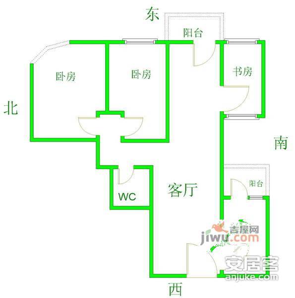 建丰大厦3室2厅1卫109㎡户型图