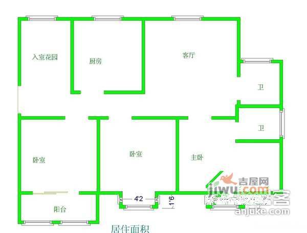 鸿成花园3室1厅1卫103㎡户型图