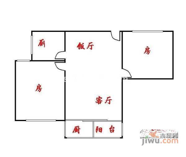 紫金楼2室1厅1卫44㎡户型图