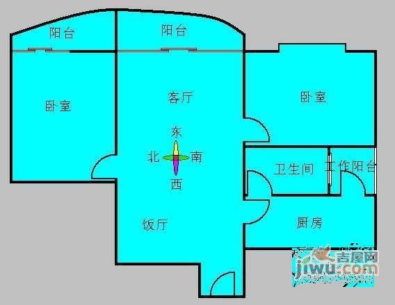 江南玫瑰园2室1厅1卫76㎡户型图