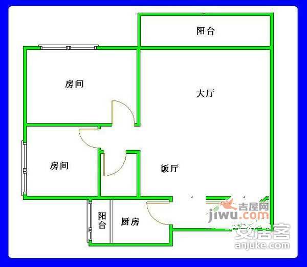 江南玫瑰园2室1厅1卫76㎡户型图