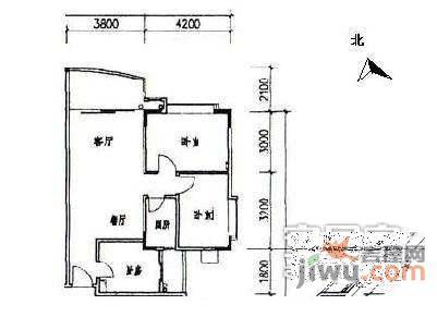 江南玫瑰园2室2厅1卫户型图