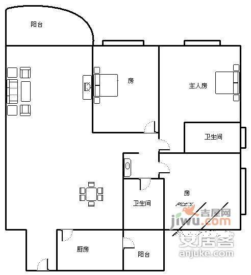 乐涛苑3室1厅1卫93㎡户型图