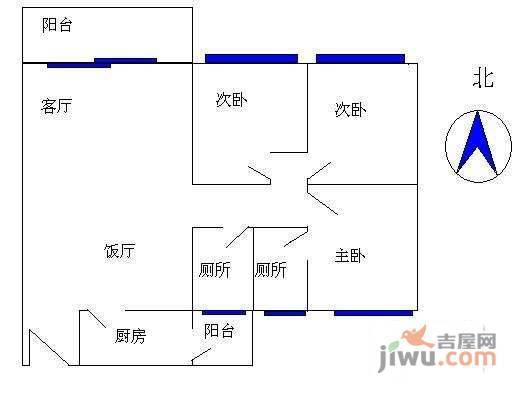 乐涛苑3室2厅2卫106㎡户型图