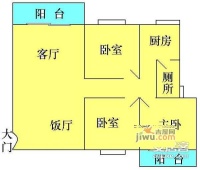尚山佳境3室1厅1卫90㎡户型图