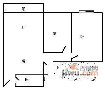 乐得花园2室2厅1卫75㎡户型图