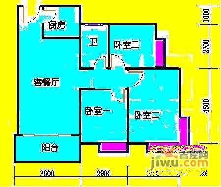 乐得花园3室2厅1卫106㎡户型图