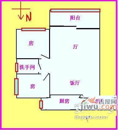 乐得花园2室2厅1卫75㎡户型图