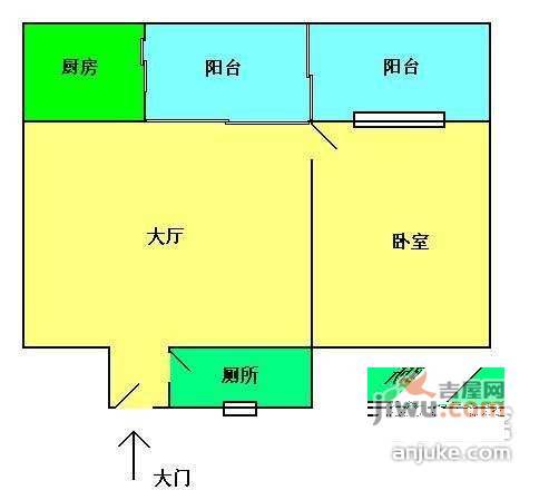 乐得花园1室1厅1卫43㎡户型图