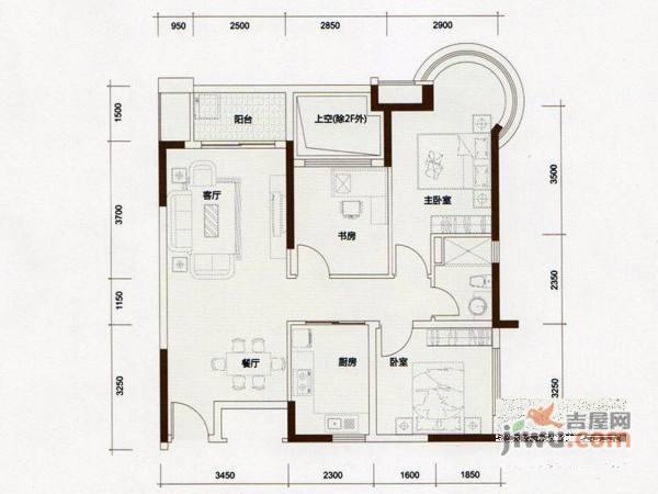 广园东东方名都3室2厅1卫95㎡户型图