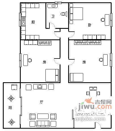 春鸿居3室1厅1卫户型图