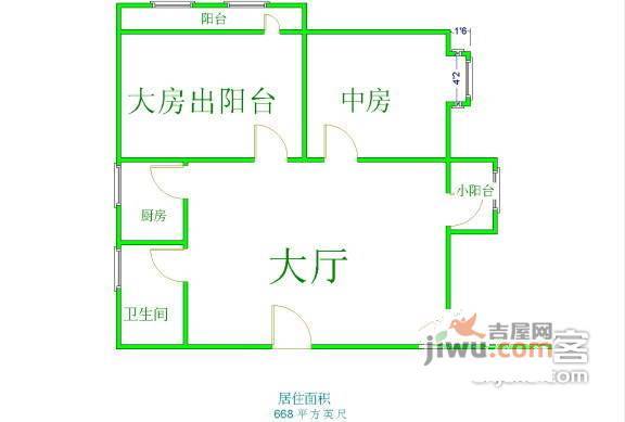 鸿福大厦2室1厅1卫65㎡户型图