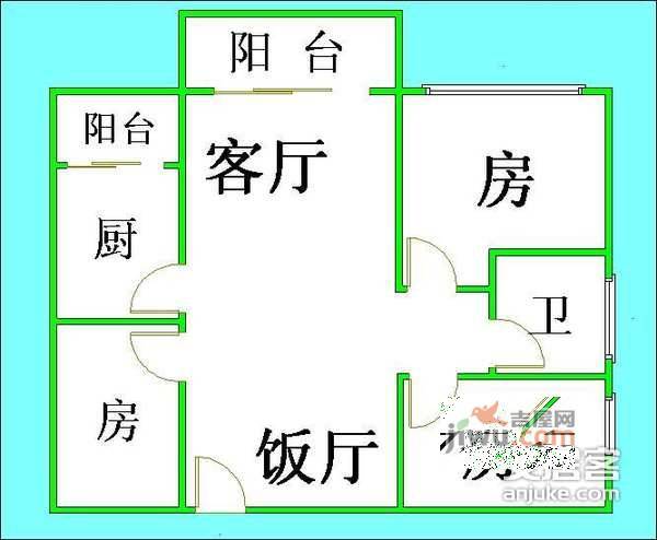 鸿福大厦3室2厅1卫户型图