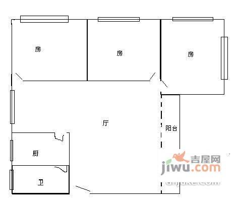 宝岗大道小区3室1厅1卫98㎡户型图