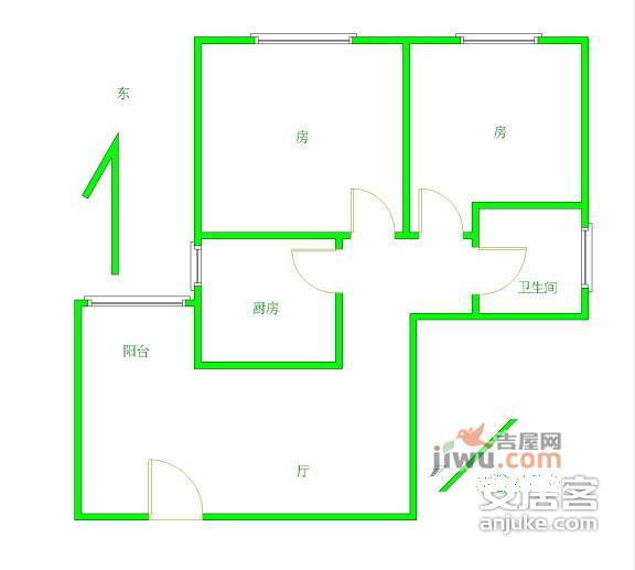 天河东路小区2室1厅1卫72㎡户型图