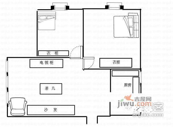 赤岗路小区2室1厅1卫52㎡户型图