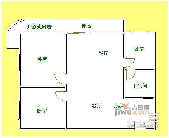 杏园小区2室2厅1卫75㎡户型图