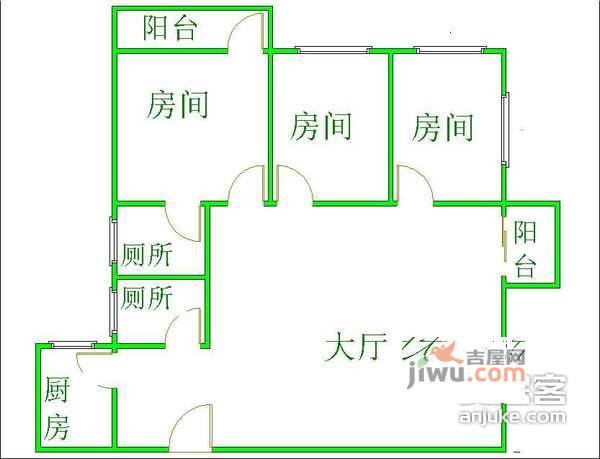 宝岗大厦3室2厅2卫132㎡户型图