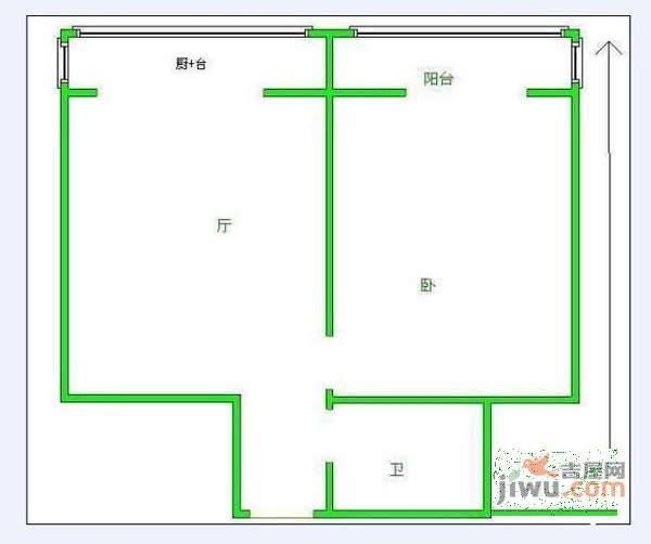 五羊新城B区1室1厅1卫45㎡户型图