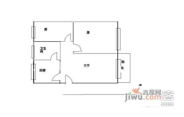 宝业路小区2室1厅1卫75㎡户型图