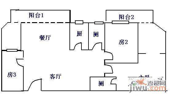 松园大厦3室2厅2卫户型图