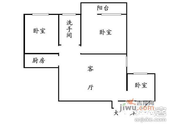 海天花苑3室1厅1卫92㎡户型图