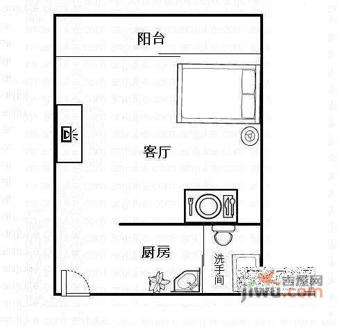 光大水岸榕城1室0厅1卫43㎡户型图