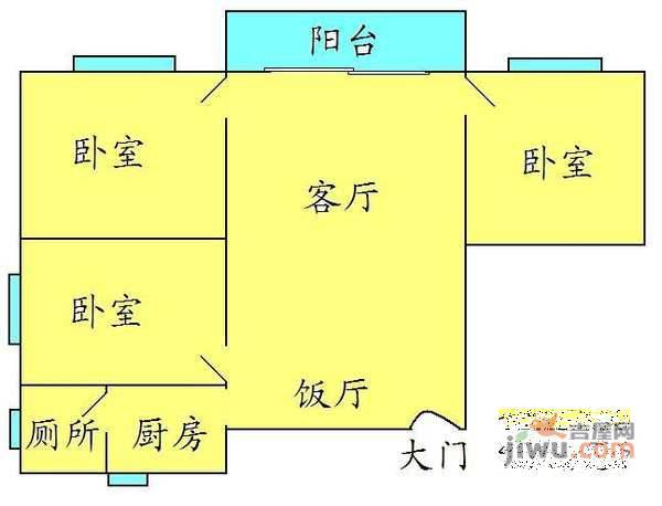 怡桂苑3室2厅1卫75㎡户型图