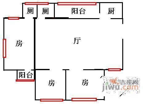 荔湾广场3室2厅1卫95㎡户型图