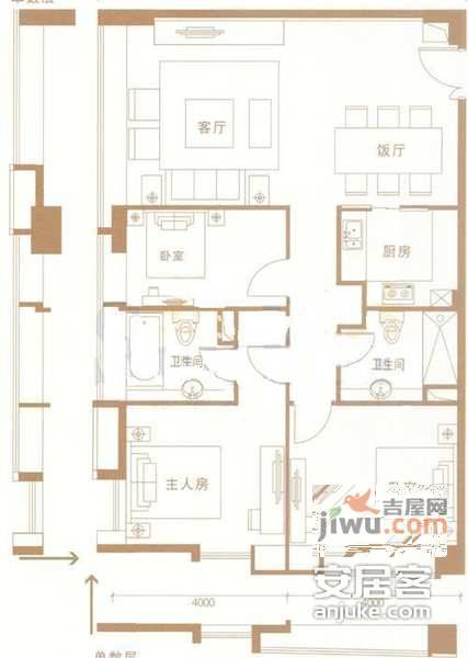 富力盈力大厦3室2厅2卫户型图