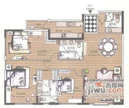 富力爱丁堡国际公寓1室1厅1卫户型图