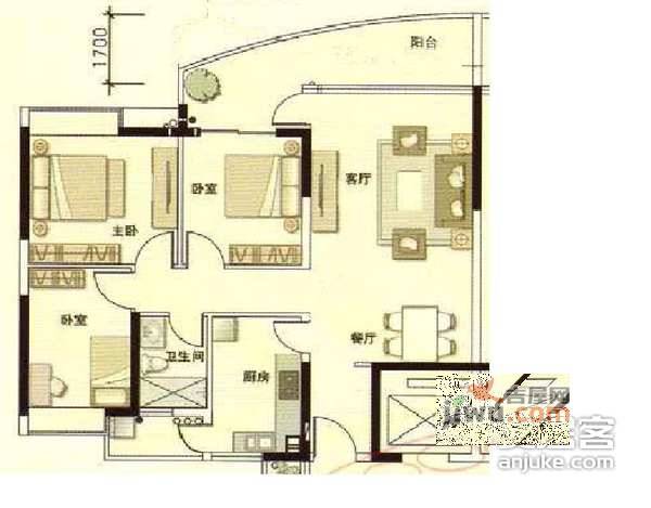 光大花园二期3室2厅1卫99㎡户型图